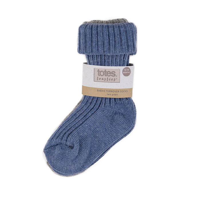 totes Boys Twin Pack Babies Turnover Socks Grey/Blue Extra Image 1